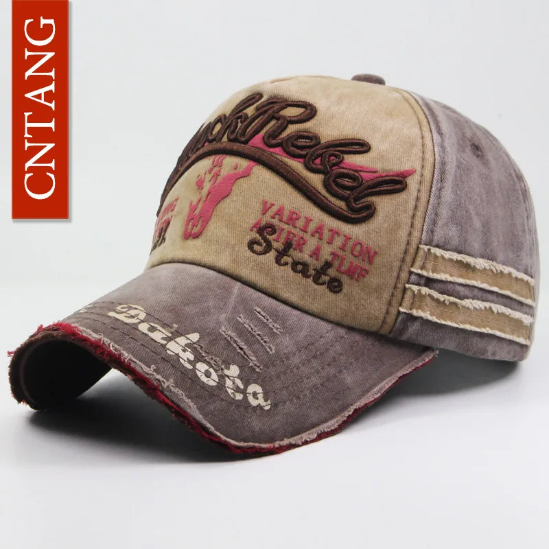 Casquette de baseball vintage lavée en coton — snapback, broderie, décontracté, unisexe