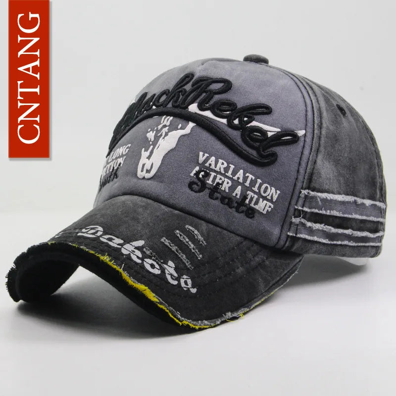 Casquette de baseball vintage lavée en coton — snapback, broderie, décontracté, unisexe