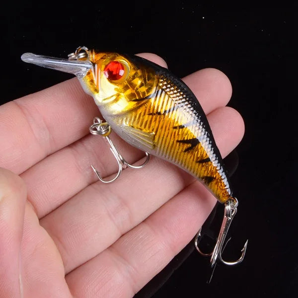 1 pièces 7.5 cm 10.2g dur VIB leurres pêche méné appât triple crochets coulant manivelle Wobblers matériel de pêche 3DEyes