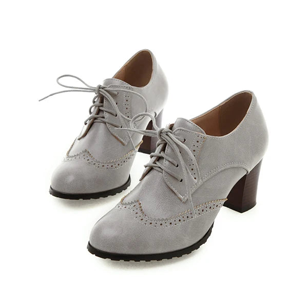 2025 otoño mujer zapatos Oxford con cordones Vintage punta redonda botines de mujer estilo inglés tacones altos señora zapato mujer 42 43