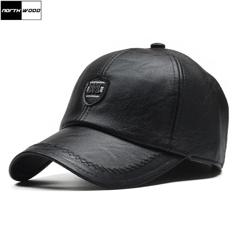 NORTHWOOD PU Leather Winter Baseball Cap Men Earmuffs Cap Male Snapback Hat High Quality Gorras Para Hombre Adjustable