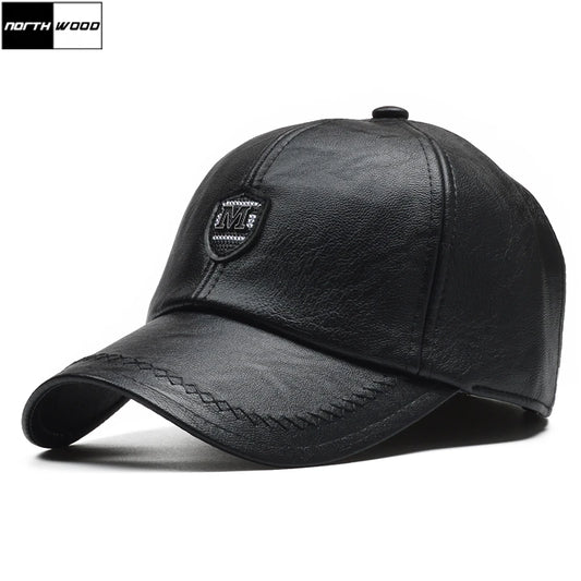 NORTHWOOD PU Cuero Invierno Gorra de Béisbol Hombres Gorras con Orejeras Sombrero Snapback de Hombre de Alta Calidad Gorras Para Hombre Ajustable