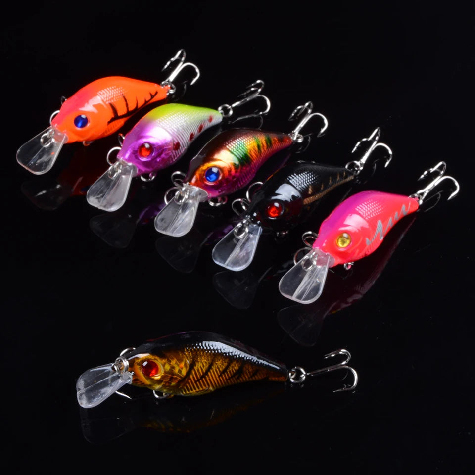 1 pièces 7.5 cm 10.2g dur VIB leurres pêche méné appât triple crochets coulant manivelle Wobblers matériel de pêche 3DEyes