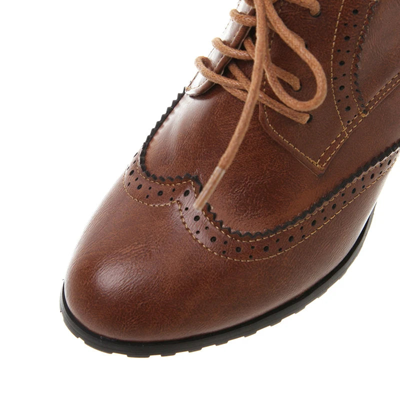 2025 otoño mujer zapatos Oxford con cordones Vintage punta redonda botines de mujer estilo inglés tacones altos señora zapato mujer 42 43