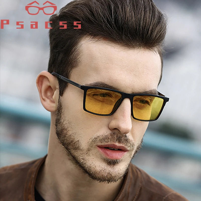 Psacss - Gafas de sol polarizadas cuadradas para hombre, lentes de conducción, de alta calidad, retro, UV400