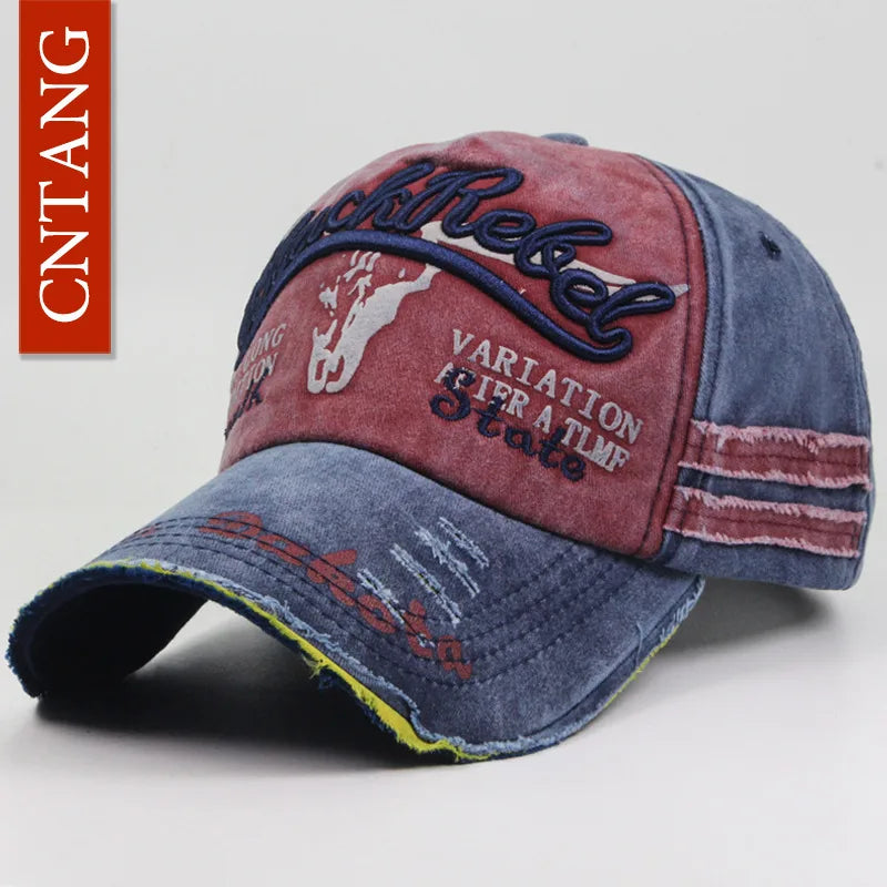 Casquette de baseball vintage lavée en coton — snapback, broderie, décontracté, unisexe