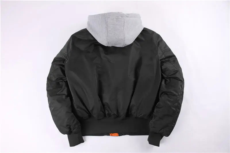 2025 hiver surdimensionné MA-1 avec capuche streetwear hip hop armée militaire manteaux vêtements bombardier vol air force pilote veste hommes