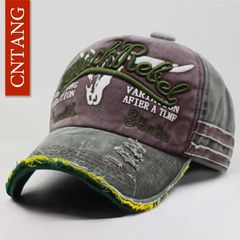Casquette de baseball vintage lavée en coton — snapback, broderie, décontracté, unisexe