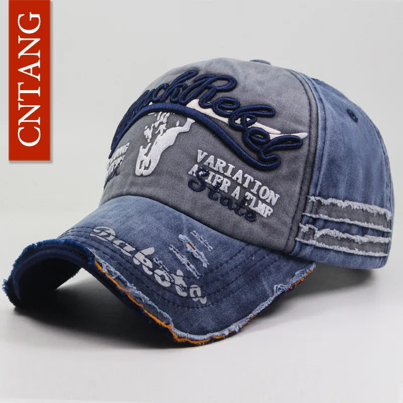 Casquette de baseball vintage lavée en coton — snapback, broderie, décontracté, unisexe