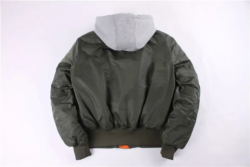 2025 hiver surdimensionné MA-1 avec capuche streetwear hip hop armée militaire manteaux vêtements bombardier vol air force pilote veste hommes