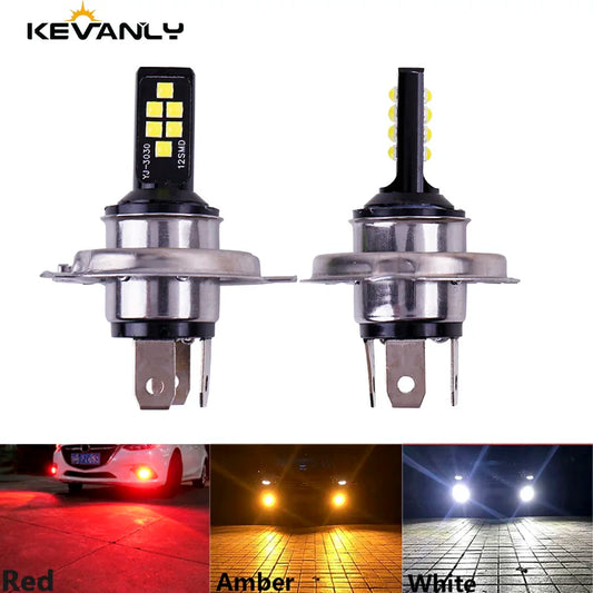 H4 LED Car Light, Hi/Lo Beam, 12 SMD 3030 Bulb, 12V DC Amber Red White Auto Fog Headlight, 2 Pieces