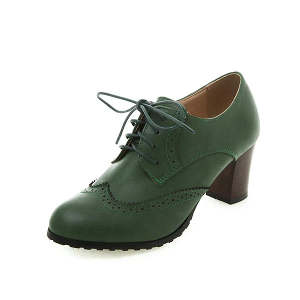 2025 otoño mujer zapatos Oxford con cordones Vintage punta redonda botines de mujer estilo inglés tacones altos señora zapato mujer 42 43