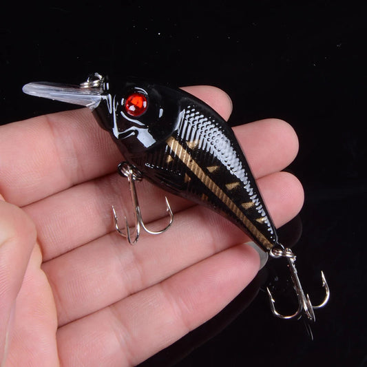 1 pièces 7.5 cm 10.2g dur VIB leurres pêche méné appât triple crochets coulant manivelle Wobblers matériel de pêche 3DEyes