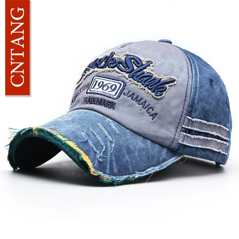 Casquette de baseball vintage lavée en coton — snapback, broderie, décontracté, unisexe