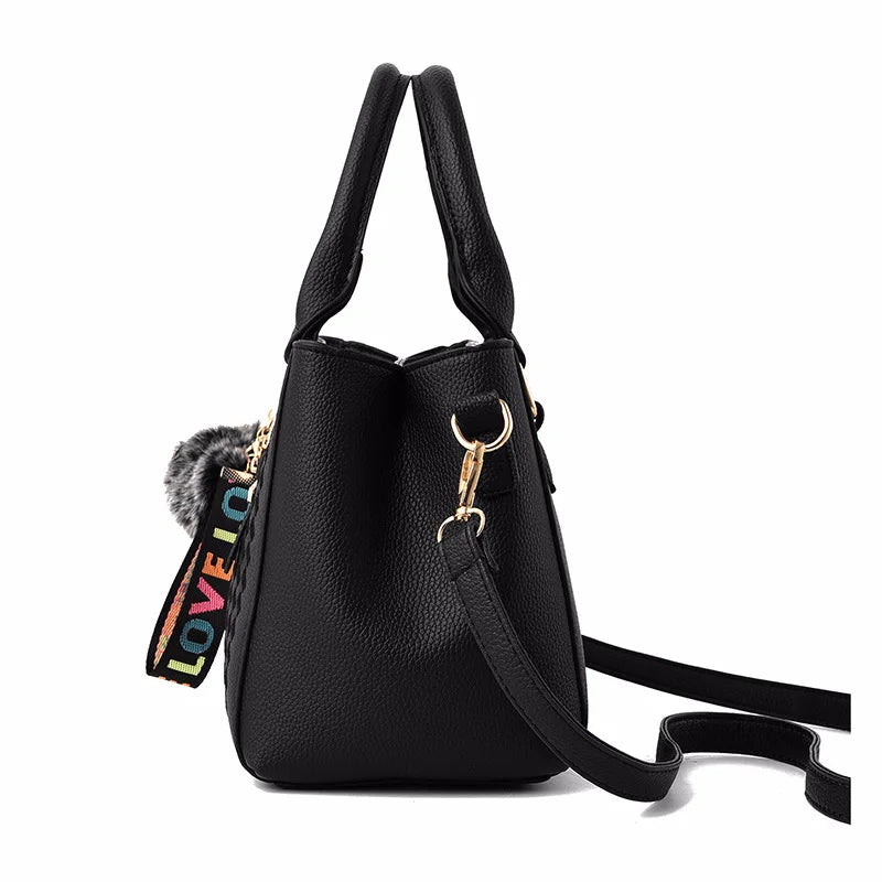 Sac à Main Brodé Femme Cuir — Messenger Boule de Cheveux Mode