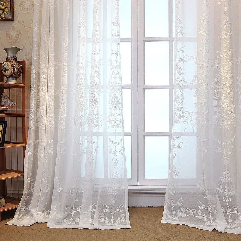 Cortinas Visillos Blancos Bordados Personalizados en Tul Transparente para Dormitorio y Salón