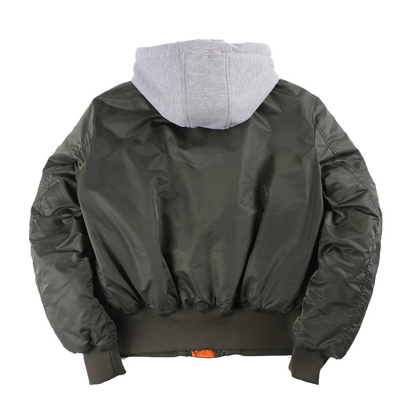 2025 hiver surdimensionné MA-1 avec capuche streetwear hip hop armée militaire manteaux vêtements bombardier vol air force pilote veste hommes