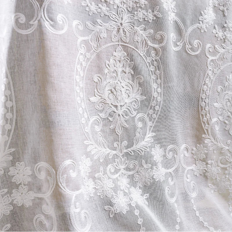 Cortinas Visillos Blancos Bordados Personalizados en Tul Transparente para Dormitorio y Salón