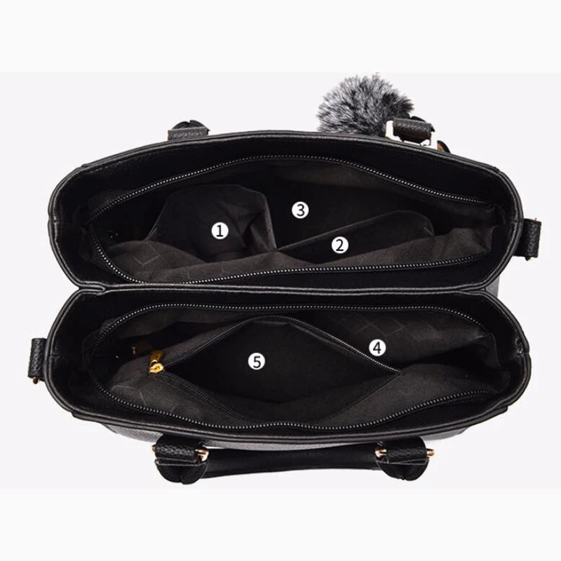 Sac à Main Brodé Femme Cuir — Messenger Boule de Cheveux Mode