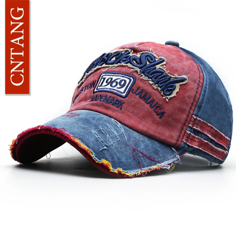 Casquette de baseball vintage lavée en coton — snapback, broderie, décontracté, unisexe