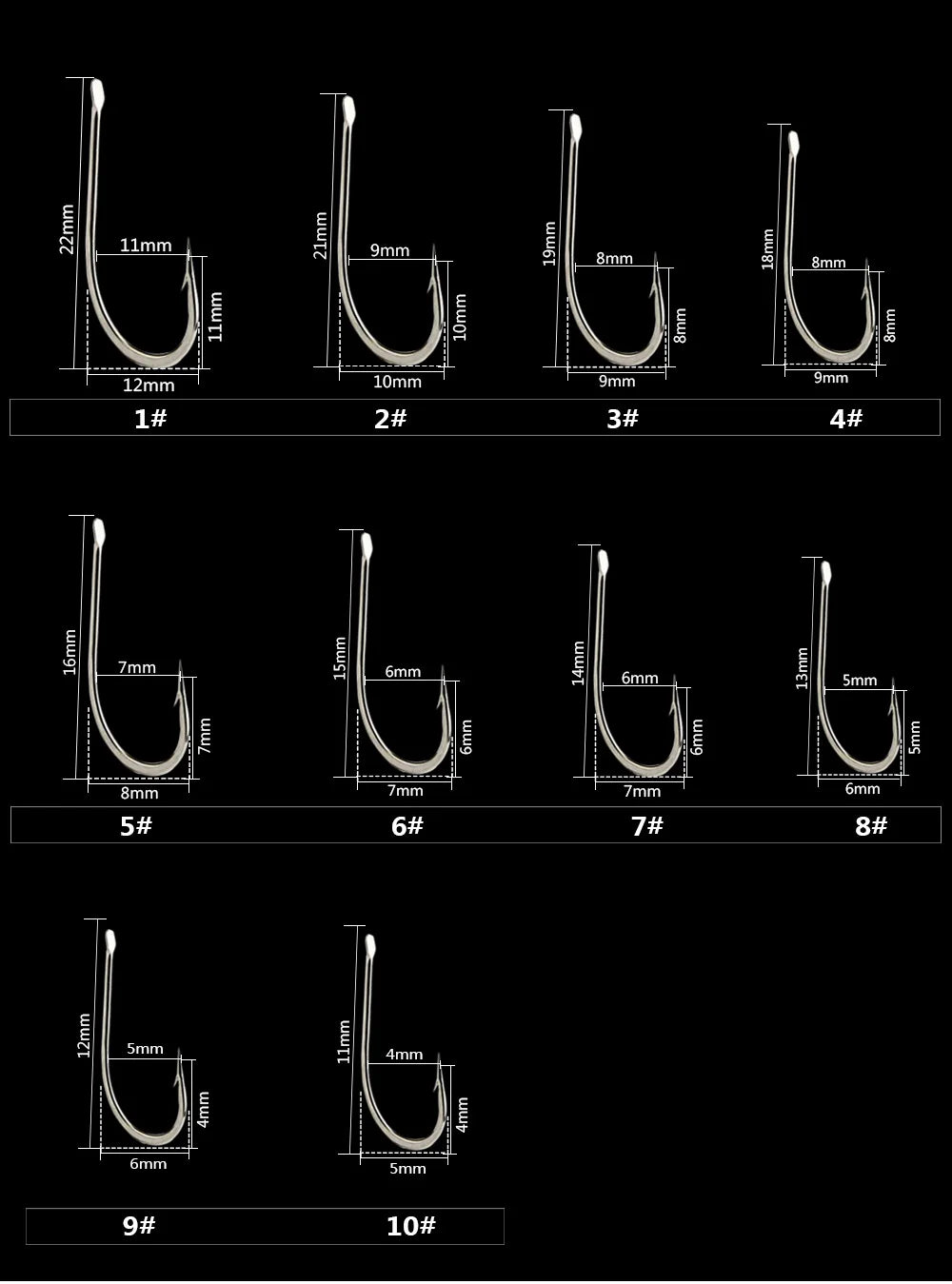 Hameçons de pêche en Bronze et acier à haute teneur en carbone 421N, 100 pièces/lot # -10 #   Tête ronde plate de gabarit d'accessoires de pêche de carpe avec la pêche barbelée