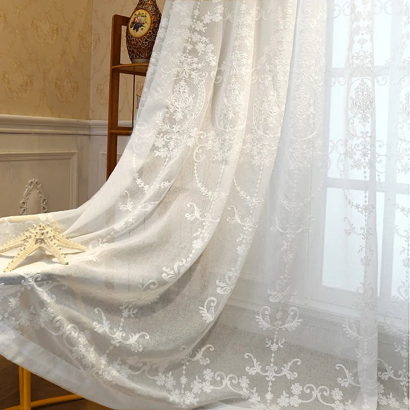 Cortinas Visillos Blancos Bordados Personalizados en Tul Transparente para Dormitorio y Salón