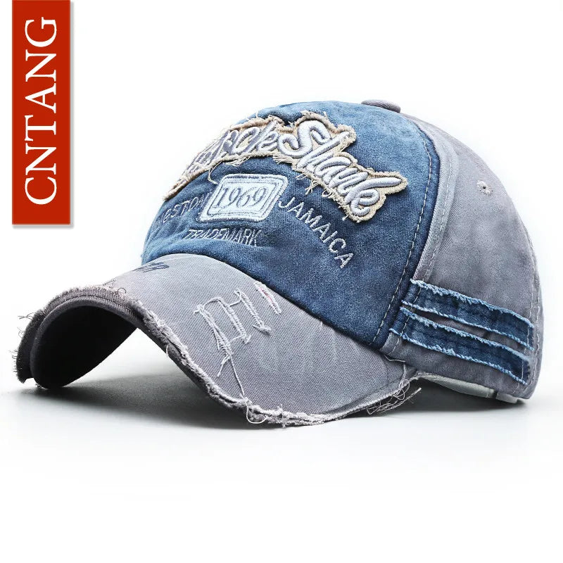 Casquette de baseball vintage lavée en coton — snapback, broderie, décontracté, unisexe