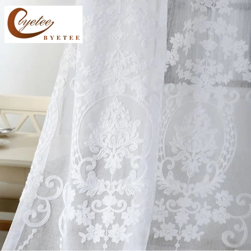 Cortinas Visillos Blancos Bordados Personalizados en Tul Transparente para Dormitorio y Salón