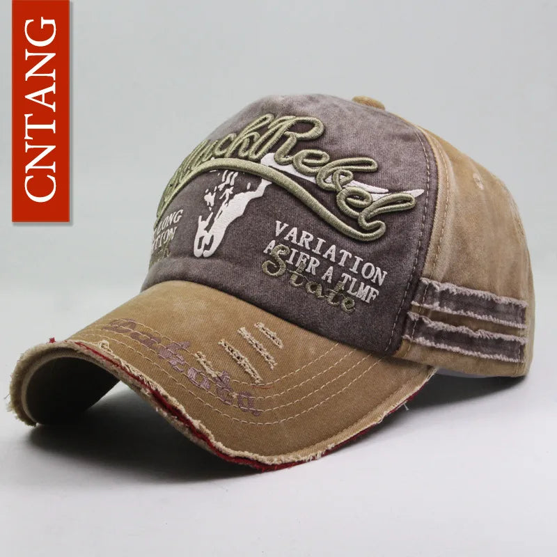 Casquette de baseball vintage lavée en coton — snapback, broderie, décontracté, unisexe