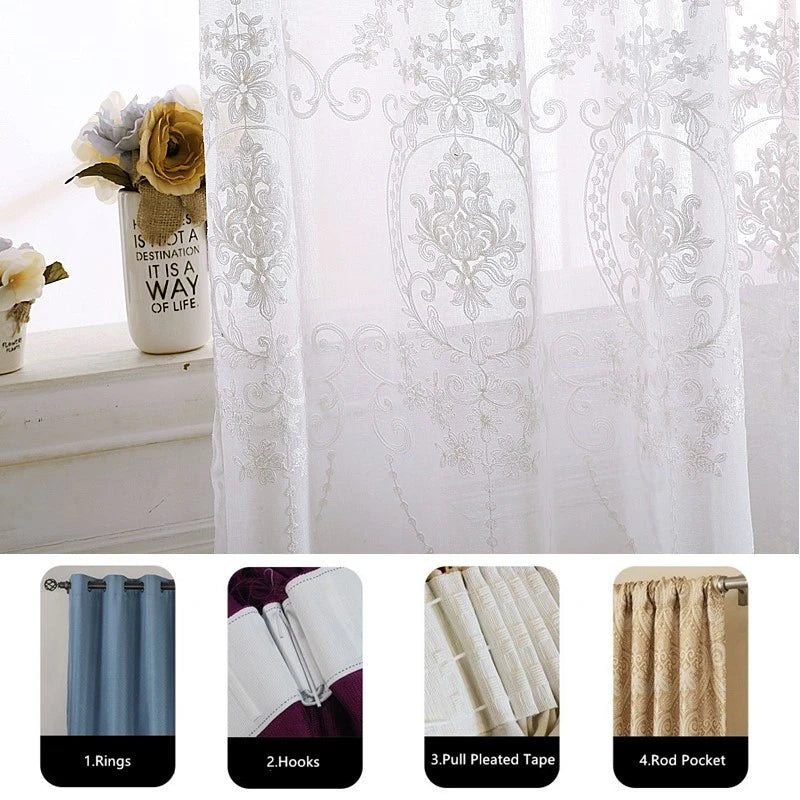 Cortinas Visillos Blancos Bordados Personalizados en Tul Transparente para Dormitorio y Salón
