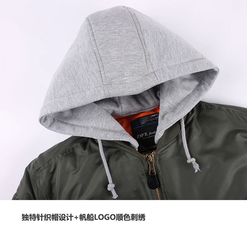 2025 hiver surdimensionné MA-1 avec capuche streetwear hip hop armée militaire manteaux vêtements bombardier vol air force pilote veste hommes
