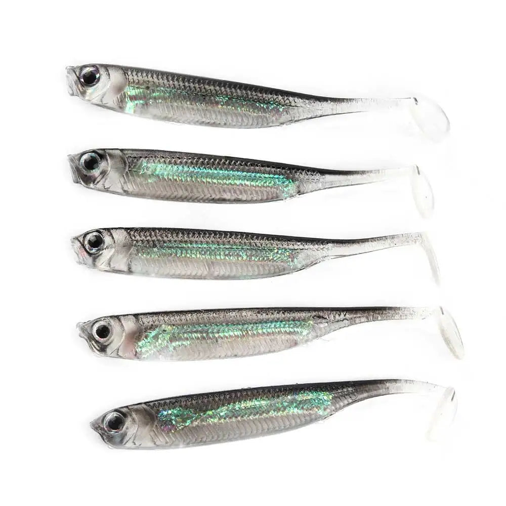 5pcs/lot Soft Fishing Lure 7CM 7.5CM 1.7G 2.3G 2.7G T Tail Fish Rainbow Color Glitter Swing Fishing Spinner Bait