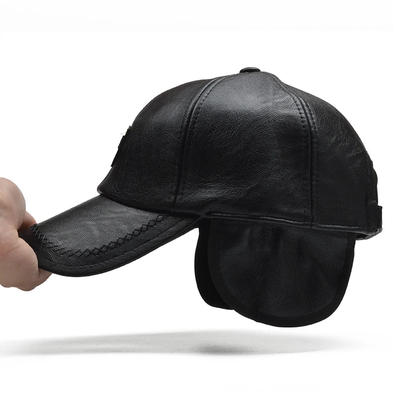 NORTHWOOD PU Leather Winter Baseball Cap Men Earmuffs Cap Male Snapback Hat High Quality Gorras Para Hombre Adjustable