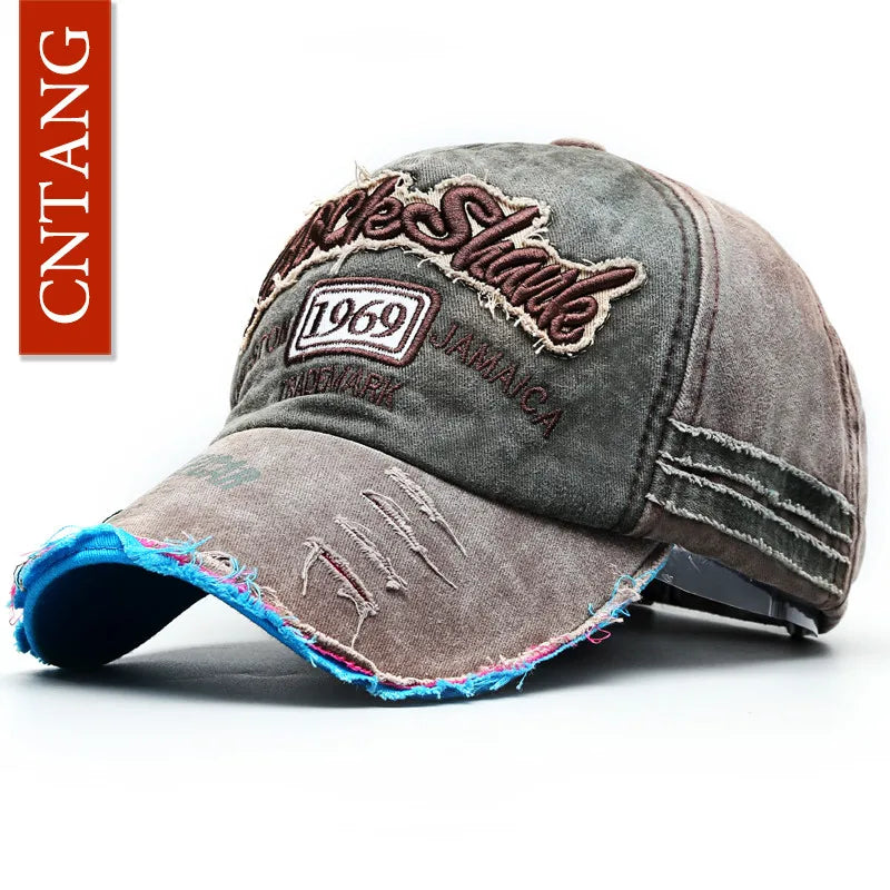Casquette de baseball vintage lavée en coton — snapback, broderie, décontracté, unisexe