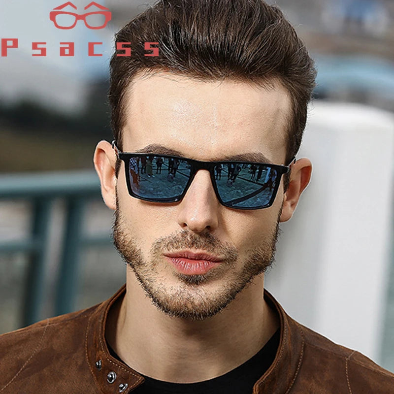 Psacss - Gafas de sol polarizadas cuadradas para hombre, lentes de conducción, de alta calidad, retro, UV400