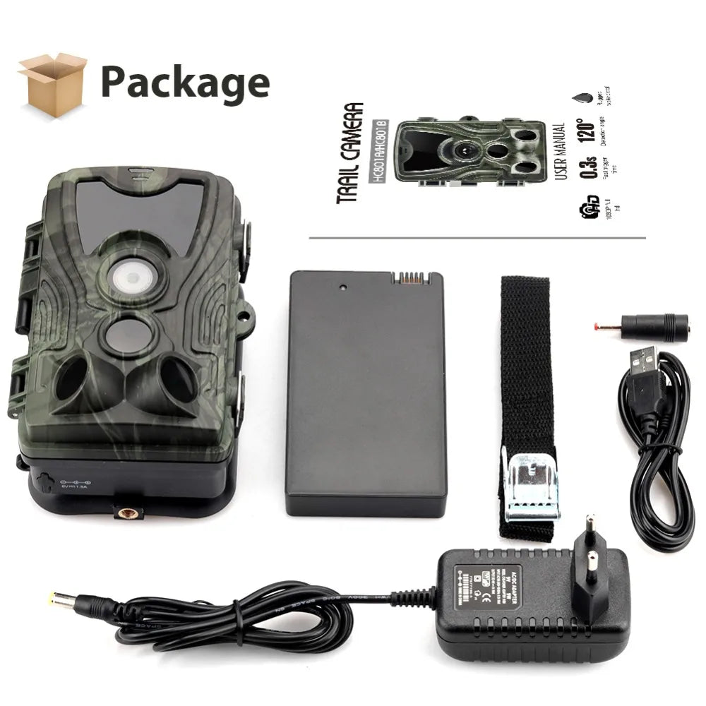 Caméra de chasse 16MP, vidéo 1080P, étanche, déclenchement 0,3s, HC801ALI avec batterie au lithium 5000mAh, piège photo de surveillance sauvage