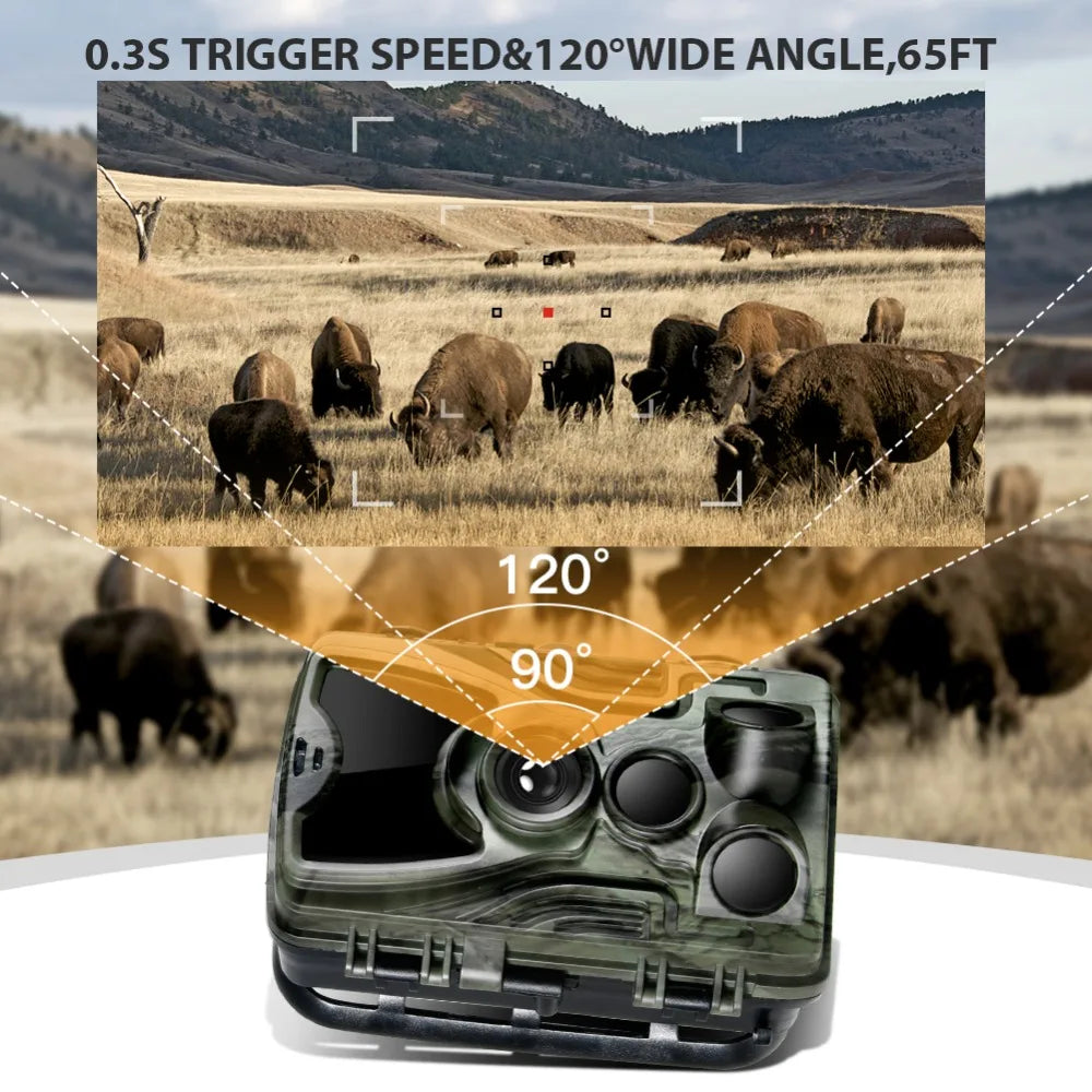 Caméra de chasse 16MP, vidéo 1080P, étanche, déclenchement 0,3s, HC801ALI avec batterie au lithium 5000mAh, piège photo de surveillance sauvage
