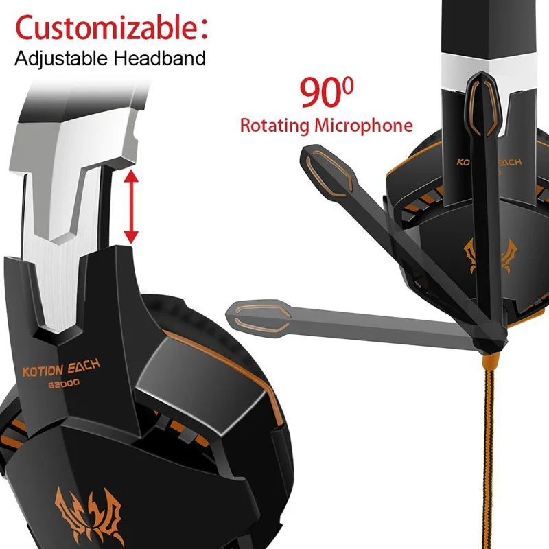 KOTION EACH Gaming Headset Deep Bass Stereo Gaming Headphones with LED Light Microphone for PS4 Laptop PC Gamer