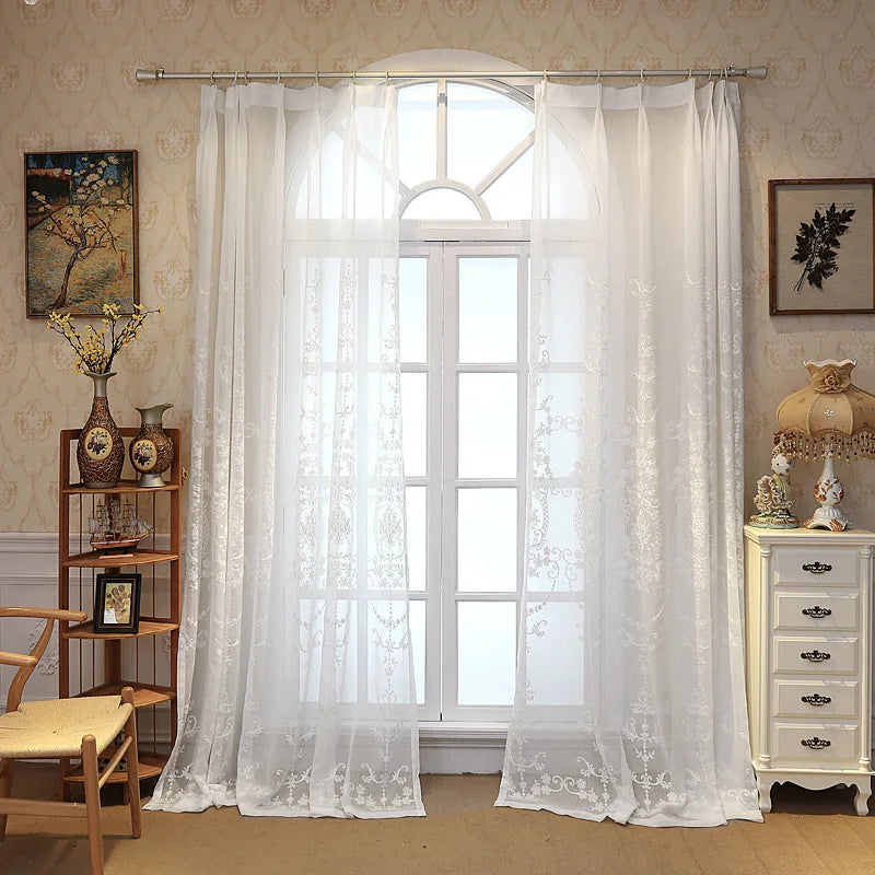 Cortinas Visillos Blancos Bordados Personalizados en Tul Transparente para Dormitorio y Salón