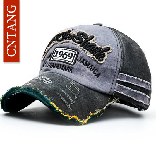 Casquette de baseball vintage lavée en coton — snapback, broderie, décontracté, unisexe