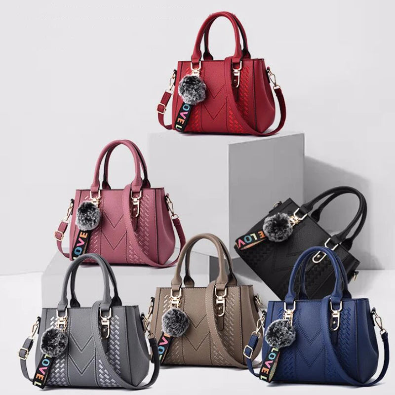 Sac à Main Brodé Femme Cuir — Messenger Boule de Cheveux Mode