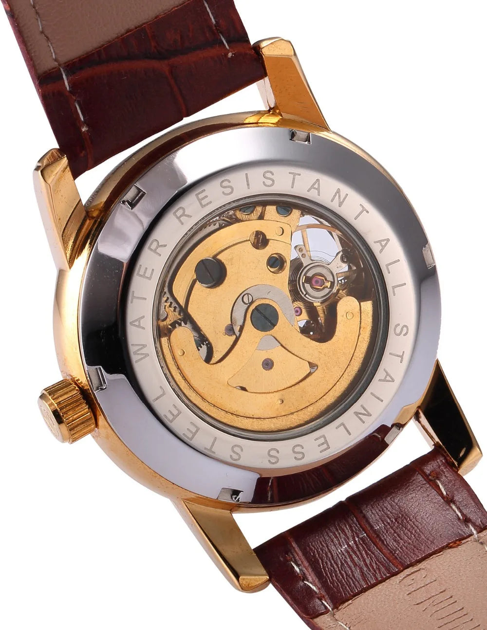 Relojes de lujo para hombre, chapado en oro, esqueleto mecánico, Steampunk, reloj de pulsera automático para hombre, correa de cuero, relojes para caballeros