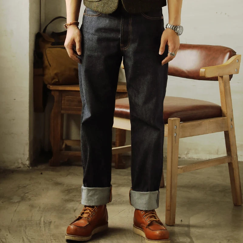 Red Tornado 55501 Jeans para hombre 14oz Vaqueros de orillo rojo crudo