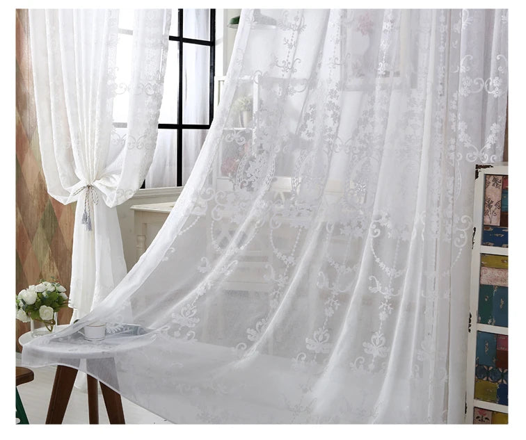 Cortinas Visillos Blancos Bordados Personalizados en Tul Transparente para Dormitorio y Salón