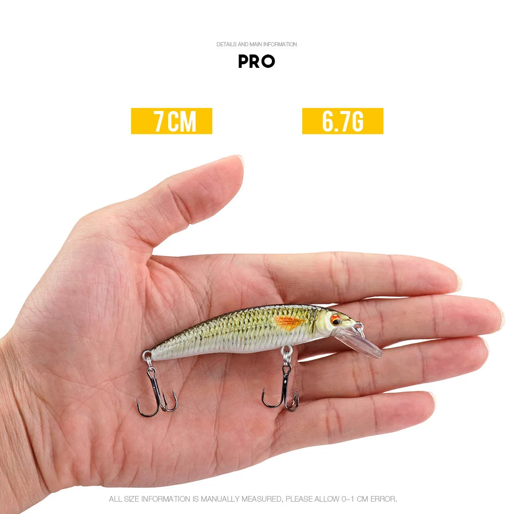 VTAVTA 5 pièces 5 cm 7 cm 9 cm Kit de leurre de pêche bionique appâts méné ensemble flottant manivelle Wobblers pour brochet attirail Kit d'appâts artificiels