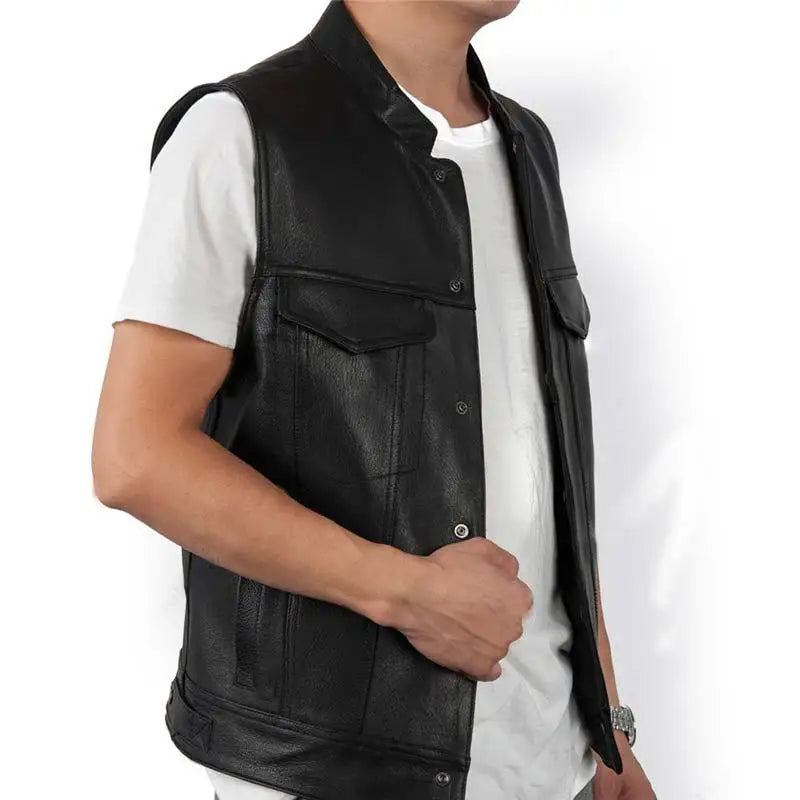 Hombres Moto Primavera Chaquetas SOA Punk Negro Motocicleta Chaleco Hijos de la Anarquía Cuero Moto Chaqueta Chaleco