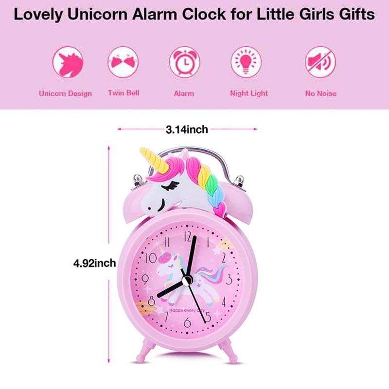 licorne pour Réveil enfant, reveil lumineux,,horloge à Double cloche avec rétro-éclairage,reveil matin, jolie horloge de bureau, décoration de maison, reveil,radio réveil,cadeaux pour enfants