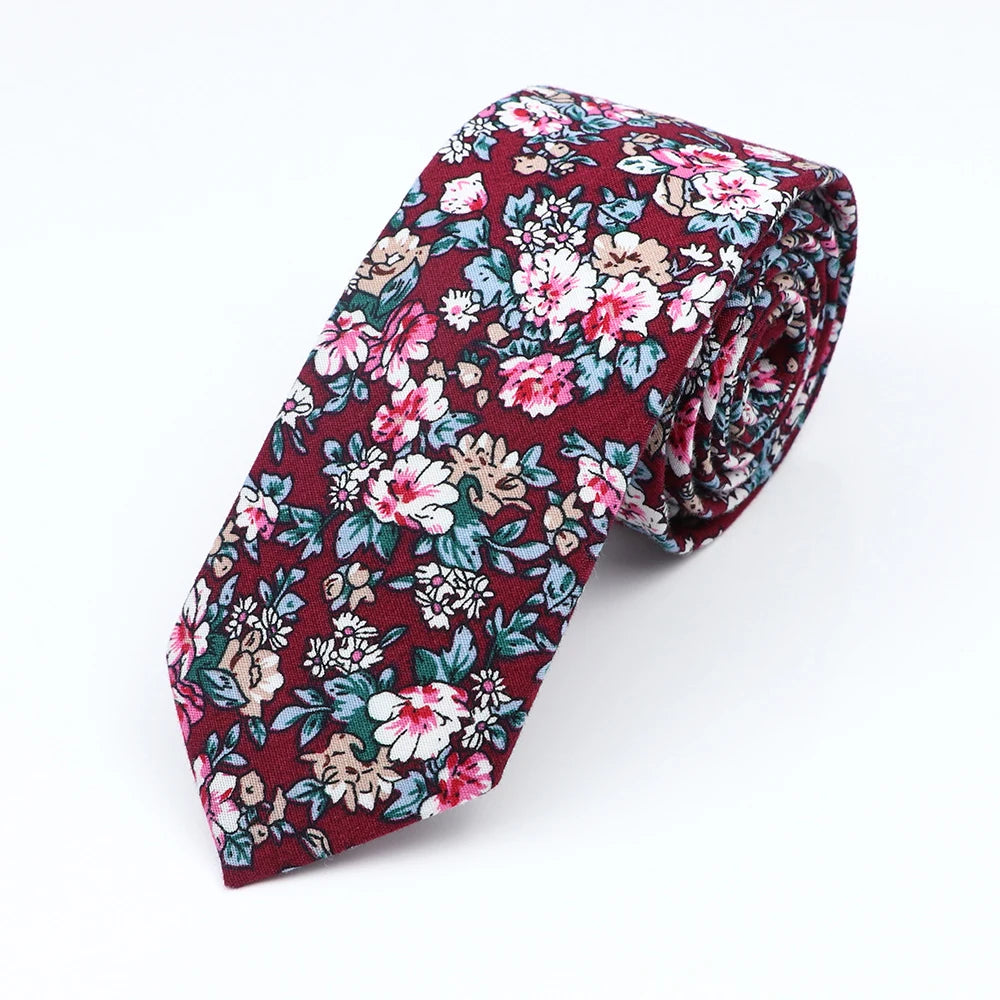 Cravate florale élégante pour hommes et femmes — 100% coton, fleur Paisley, étroite, mariage, décontracté