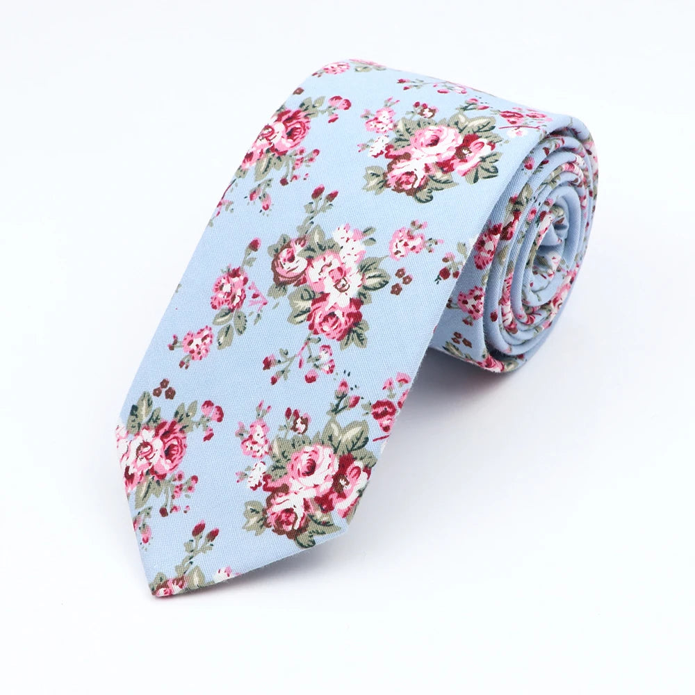 Cravate florale élégante pour hommes et femmes — 100% coton, fleur Paisley, étroite, mariage, décontracté