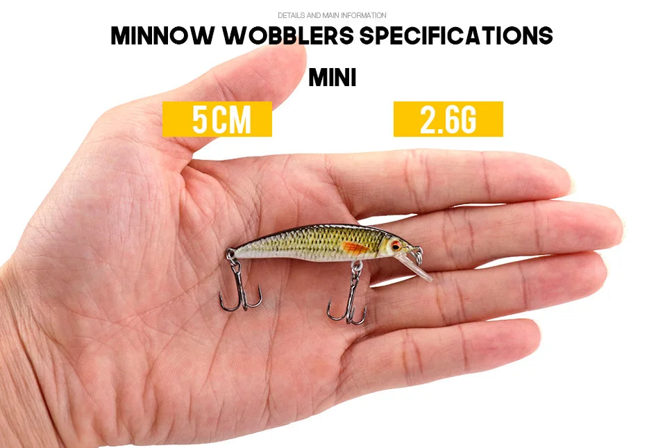 VTAVTA 5 pièces 5 cm 7 cm 9 cm Kit de leurre de pêche bionique appâts méné ensemble flottant manivelle Wobblers pour brochet attirail Kit d'appâts artificiels